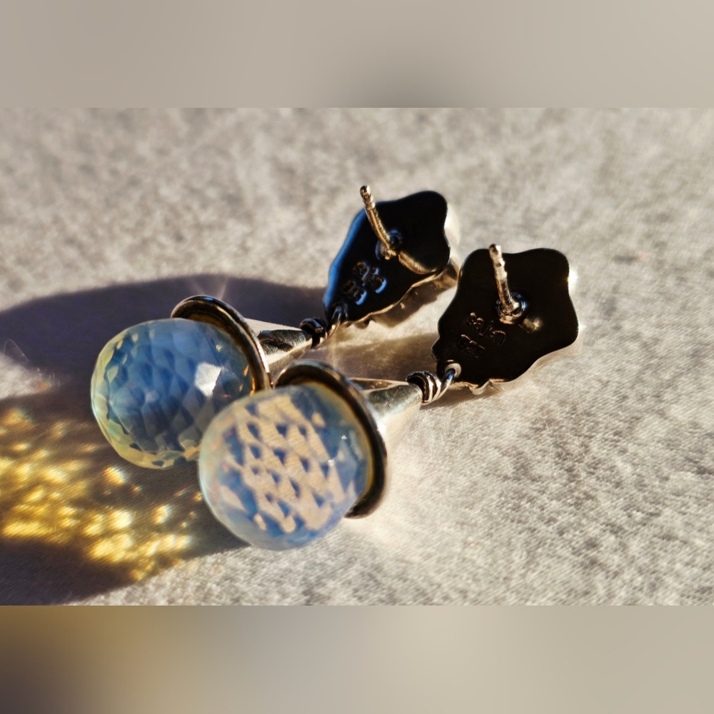 Vintage Sajen Sterling Silver Blue Chalcedony Station Drop Earrings - Picture 4 of 4